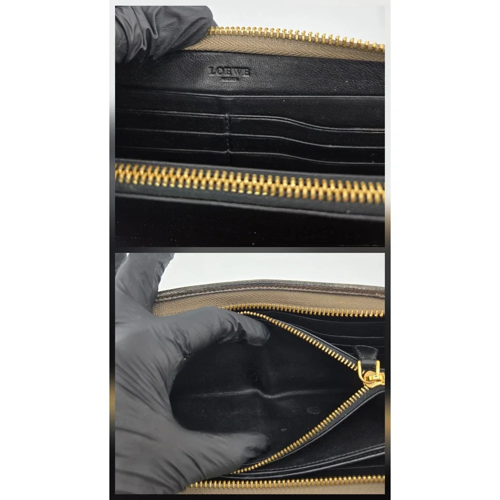 Loewe Zip Around Wallet Metallic Bronze Pebbled Leather Anagram Logo